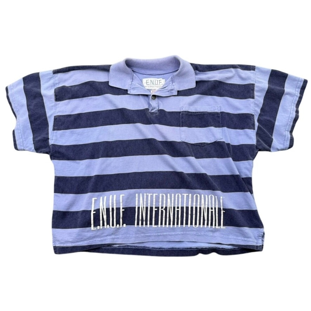 Vintage ENUF International Polo Womens M Cotton Striped Boxy Retro Streetwear